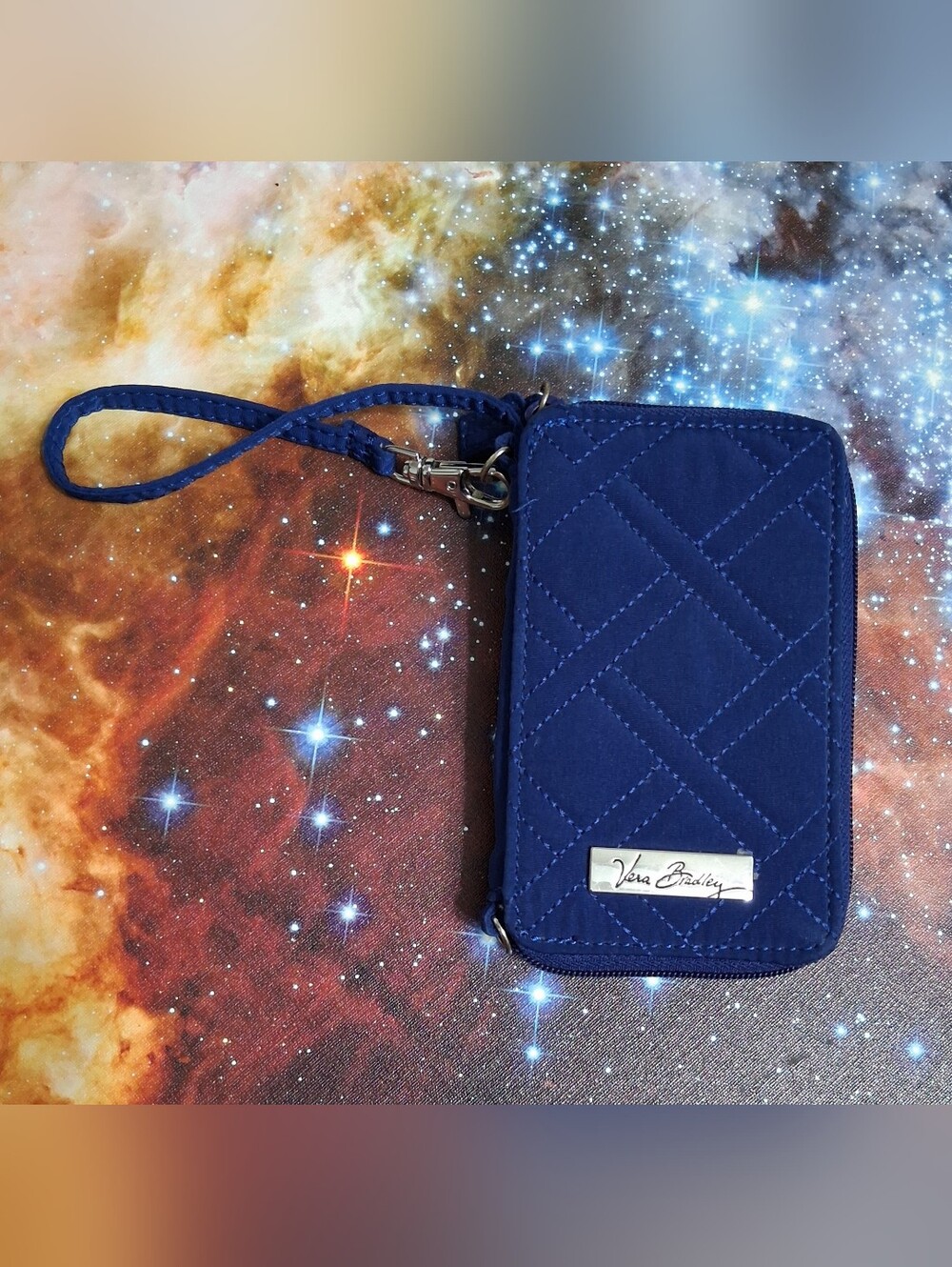 Vera Bradley Royal Blue Quilted Phone Wristlet Case.
